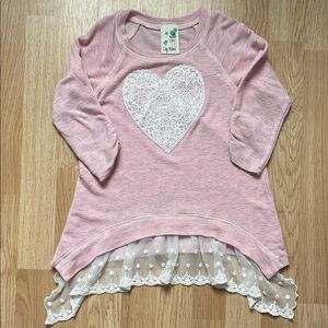 Lily Bleu Pink Lace Heart Hi-Low Knit Top